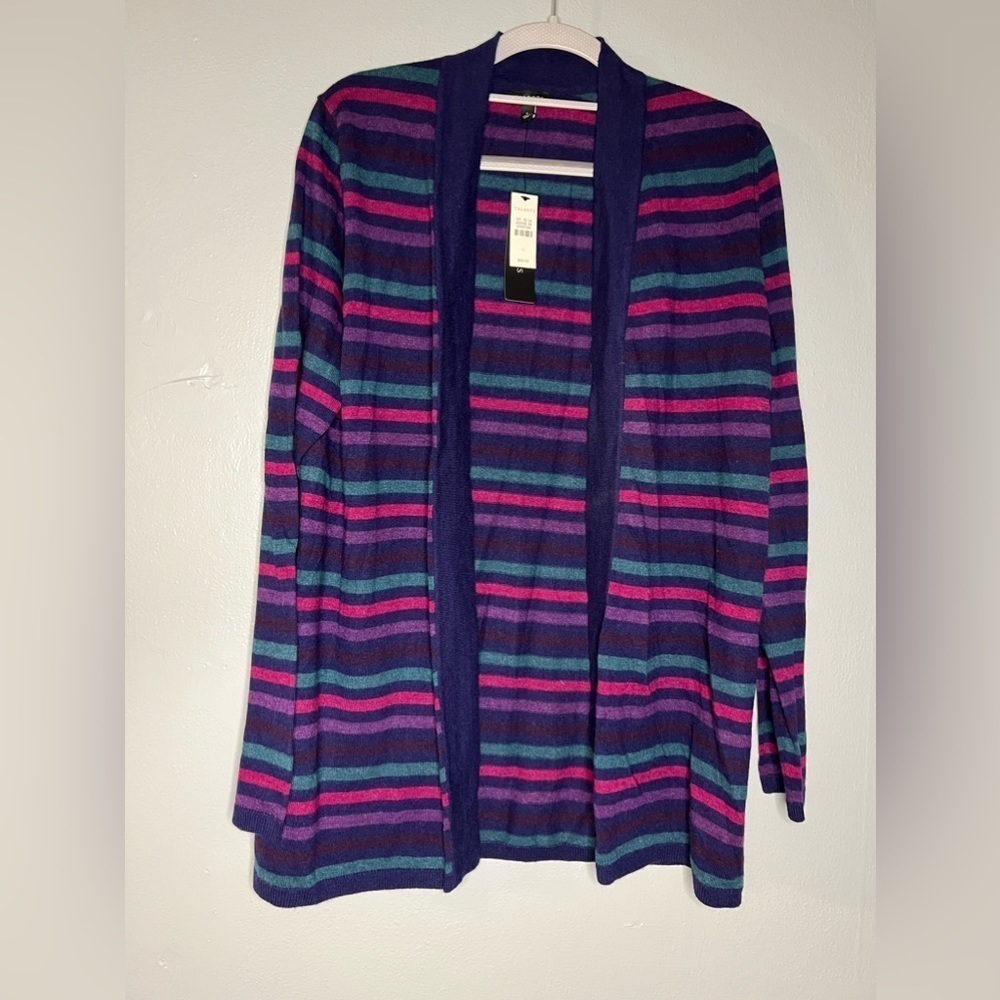 NWT‎ Talbots lambswool striped open front cardigan